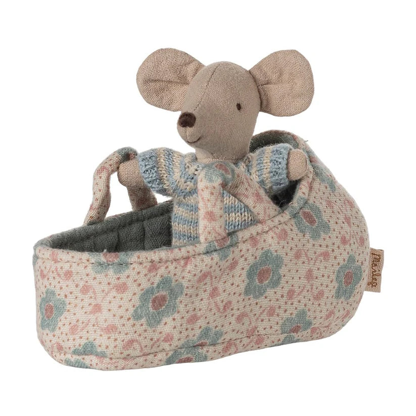 Maileg | Baby Mouse in Carry Cot Blue by Maileg - Friends of K