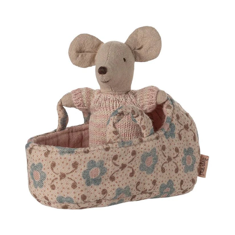 Maileg | Baby Mouse in Carry Cot Rose by Maileg - Friends of K