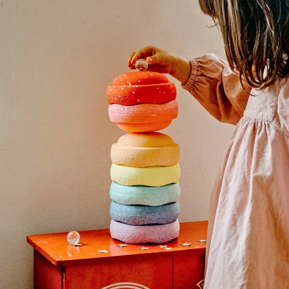 Stapelstein | Original Rainbow Pastel Set of 6 Minis + FREE Red Sprinkles Mini by Stapelstein - Friends of K