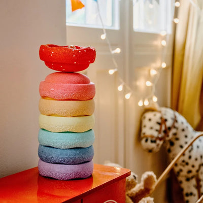 Stapelstein | Original Rainbow Pastel Set of 6 Minis + FREE Red Sprinkles Mini by Stapelstein - Friends of K