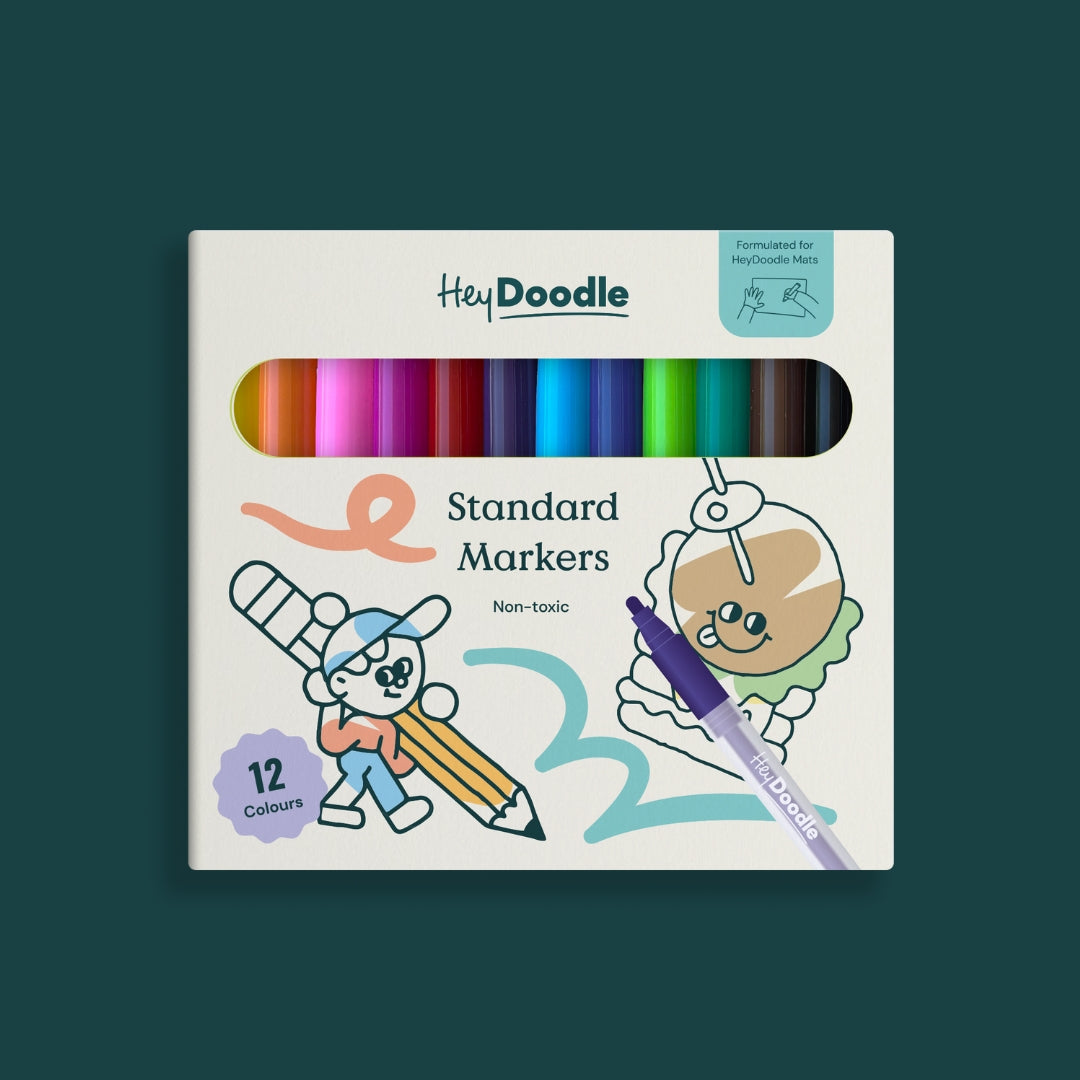 Hey Doodle | Extended Markers - 12 Pack (9 Standard + 3 Bonus Colours!) by Hey Doodle - Friends of K