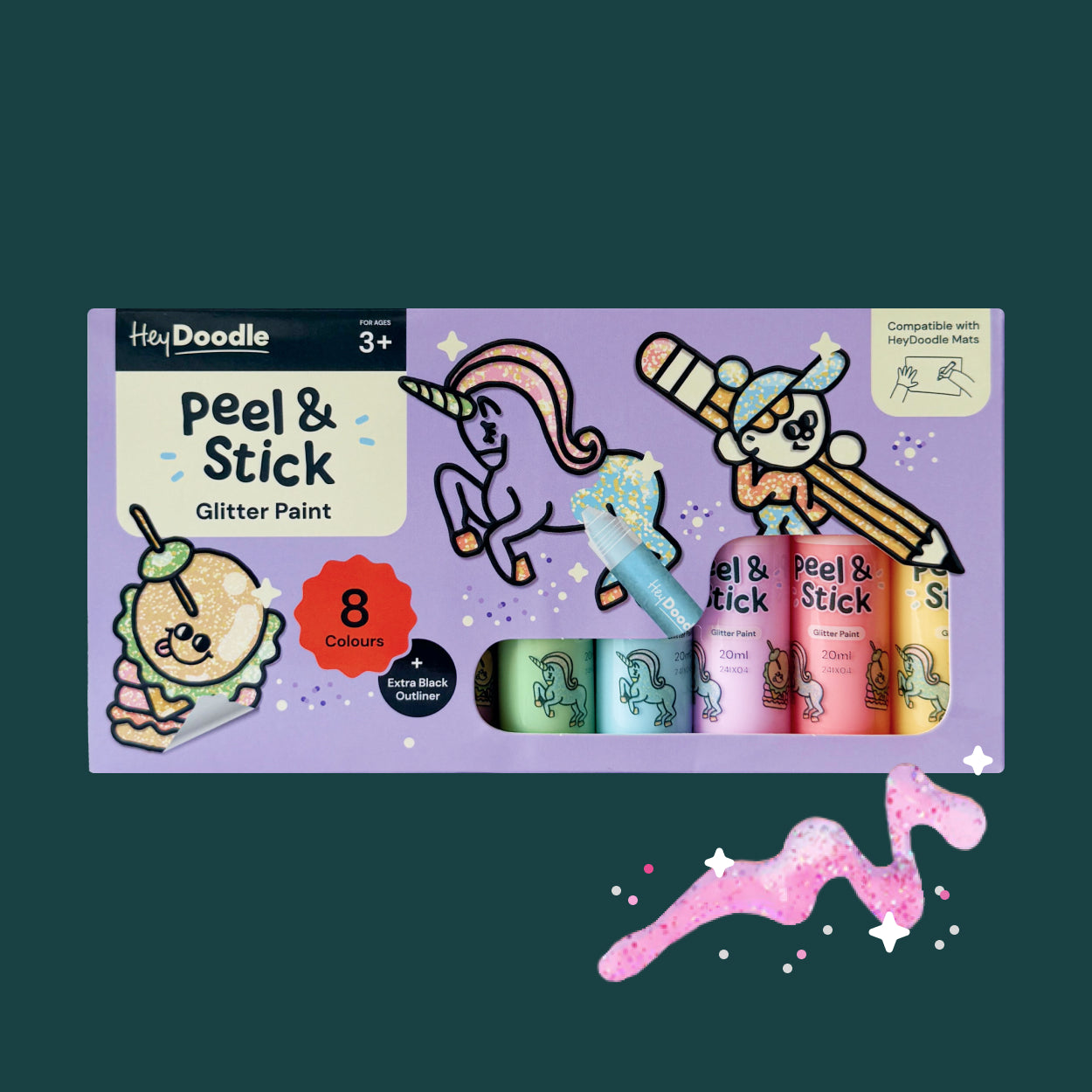 Hey Doodle | Peel & Stick Glitter Paint - Easy Peel and Stickable Colours by Hey Doodle - Friends of K